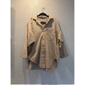 Swingsport Maui Oversized Button Down Shirt Khaki Tan Long Sleeve
